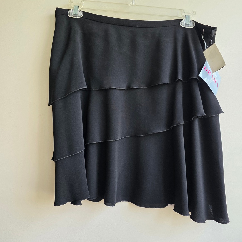 Drama Vintage Y2K‎ Black Tiered Ruffle Mini Skirt Deadstock Size 16 Fairy Goth